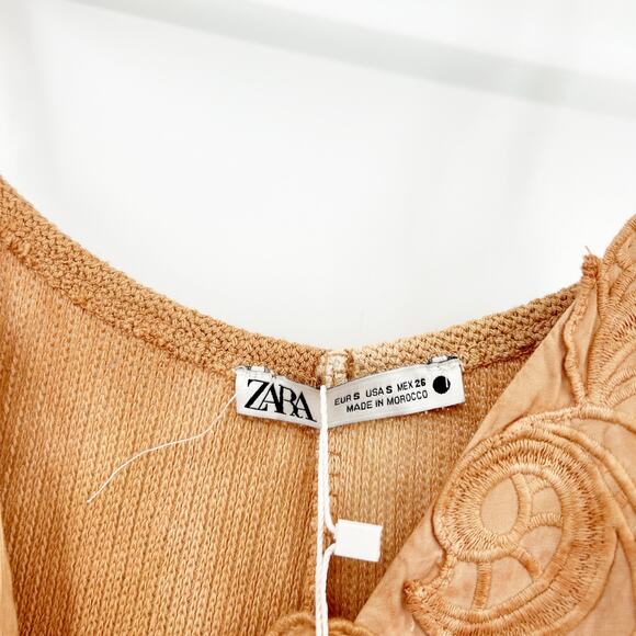 NWT Zara Womens Boho Vacation Embroidered Knit Tie Dye Maxi Dress Size S Beige - Picture 7 of 12